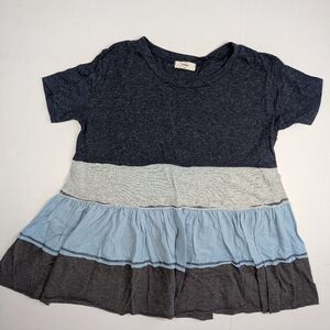 Entro Navy Blue Babydoll Ruffle Top Women's Colorblock Tiered